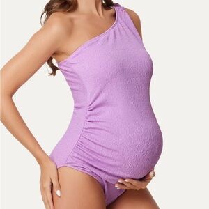 One-Shoulder Maternity Swimsuit in Purple